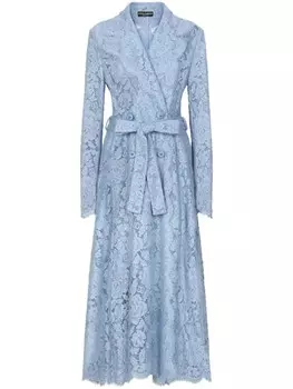 Dolce & Gabbana двубортное пальто из цветочного кружева, синий