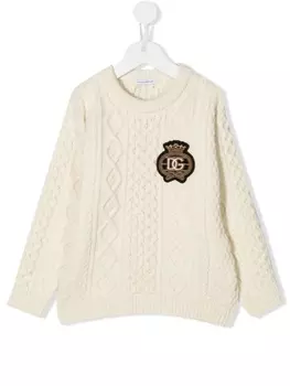 Dolce & Gabbana джемпер фактурной вязки с нашивкой-логотипом, нейтральный цвет