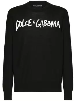 Dolce & Gabbana джемпер из необработанной шерсти с логотипом, черный