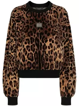 Dolce & Gabbana джемпер из шенилла с леопардовым жаккардовым узором, коричневый