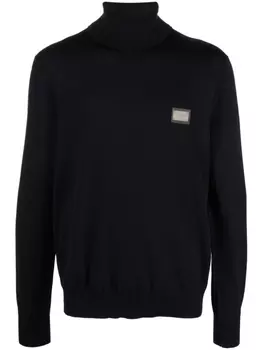 Dolce & Gabbana джемпер с высоким воротником и нашивкой-логотипом, синий