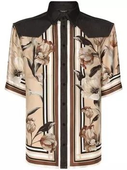 Dolce & Gabbana джинсовая рубашка с цветочным принтом, коричневый