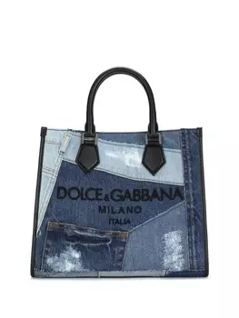 Dolce & Gabbana джинсовая сумка-шопер в технике пэчворк, синий