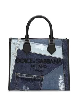 Dolce & Gabbana джинсовая сумка-тоут с вышитым логотипом, синий
