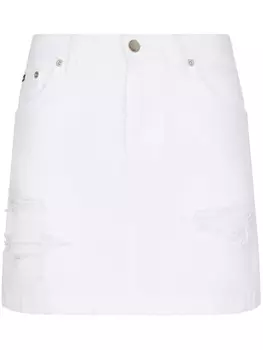 Dolce & Gabbana джинсовая юбка мини с эффектом потертости, белый