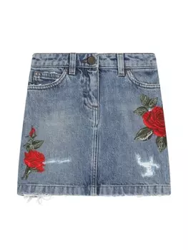 Dolce & Gabbana джинсовая юбка с цветочной вышивкой, синий