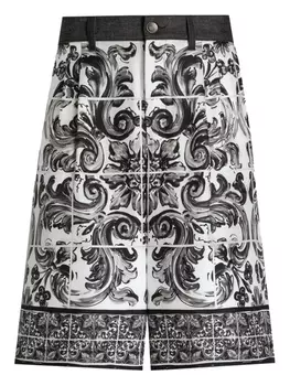 Dolce & Gabbana джинсовые шорты с принтом Majolica, белый