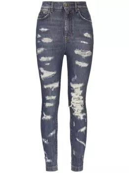 Dolce & Gabbana джинсы с завышенной талией и эффектом потертости, синий