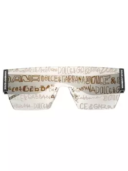 Dolce & Gabbana Eyewear солнцезащитные очки-маска с принтом, черный