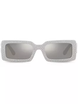Dolce & Gabbana Eyewear солнцезащитные очки в прямоугольной оправе с кристаллами, серый