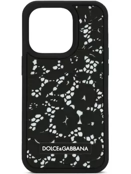 Dolce & Gabbana floral-lace iPhone 14 Pro case, черный