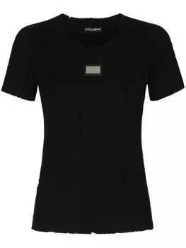 Dolce & Gabbana футболка с эффектом потертости и логотипом, черный