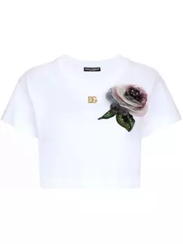 Dolce & Gabbana футболка с цветочной аппликацией, белый
