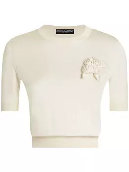 Dolce & Gabbana футболка с цветочной аппликацией, нейтральный