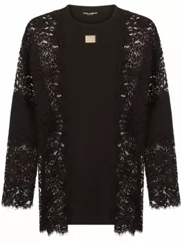 Dolce & Gabbana футболка с длинными рукавами и кружевом, черный