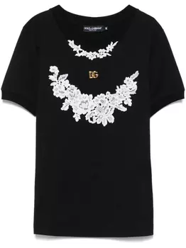 Dolce & Gabbana футболка с кружевом, черный