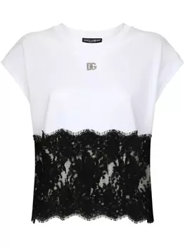 Dolce & Gabbana футболка с кружевом и логотипом DG, белый