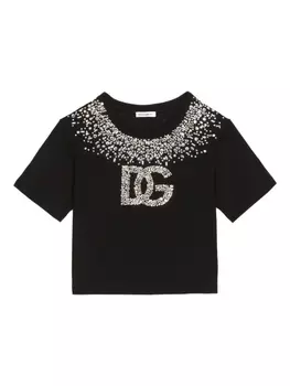 Dolce & Gabbana футболка с логотипом DG из стразов, черный