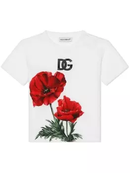 Dolce & Gabbana футболка с логотипом и цветочным принтом, белый