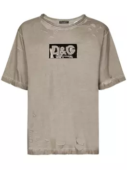 Dolce & Gabbana футболка с прорезями и логотипом, серый