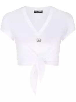 Dolce & Gabbana футболка с вышитым логотипом и завязками, белый
