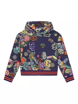 Dolce & Gabbana худи на молнии с принтом, синий