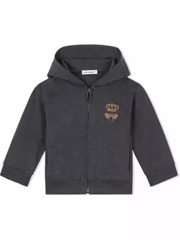 Dolce & Gabbana худи на молнии с вышивкой, серый