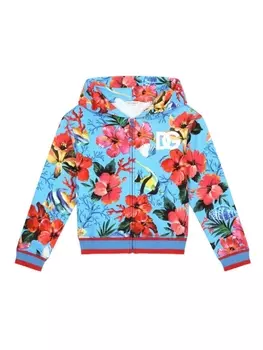 Dolce & Gabbana худи с вышитым логотипом и цветочным принтом, синий
