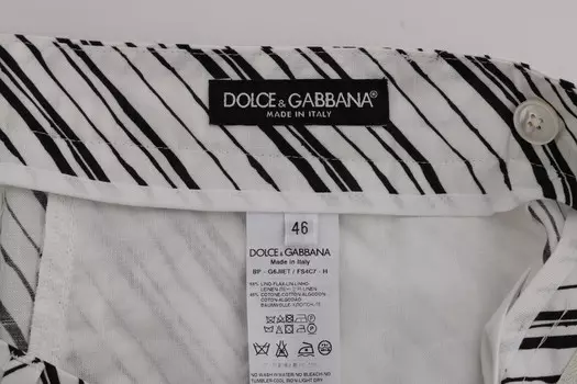 Dolce & Gabbana Элегантные мужские шорты из хлопка и льна в полоску, цвет Black/White