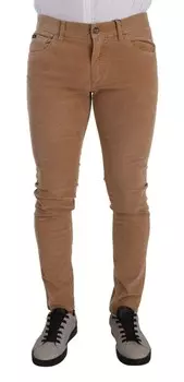 Dolce & Gabbana Элегантные вельветовые мужские джинсы узкого кроя, коричневый