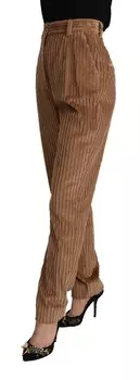 Dolce & Gabbana Элегантные вельветовые женские брюки с высокой талией, коричневый