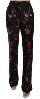 Dolce & Gabbana Элегантные женские брюки ботфортного кроя с цветочным принтом, черный