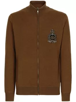 Dolce & Gabbana кардиган на молнии с нашивкой-логотипом, коричневый