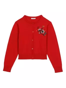 Dolce & Gabbana кардиган с цветочной вышивкой, красный