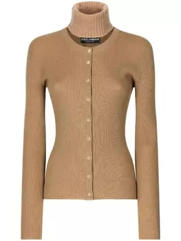 Dolce & Gabbana кардиган в рубчик с высоким воротником, коричневый