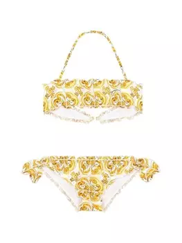 Dolce & Gabbana Kids бикини с оборками и принтом Majolica, желтый