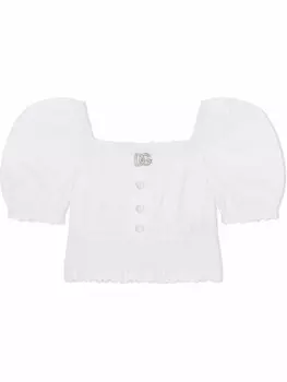 Dolce & Gabbana Kids блузка со сборками и логотипом DG, белый