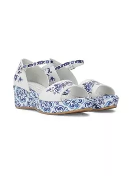 Dolce & Gabbana Kids босоножки с принтом Majolica, белый