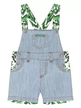 Dolce & Gabbana Kids джинсовый комбинезон с принтом Majolica, синий