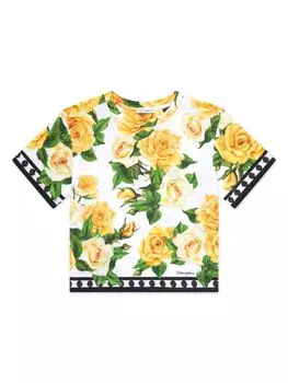Dolce & Gabbana Kids футболка из хлопка с цветочным принтом, белый