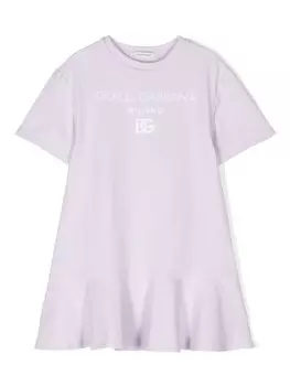 Dolce & Gabbana Kids футболка-платье с вышитым логотипом, фиолетовый