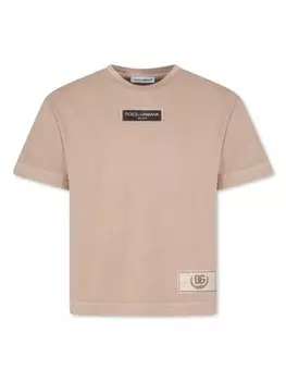 Dolce & Gabbana Kids футболка с круглым вырезом и нашивкой-логотипом, нейтральный цвет