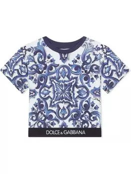 Dolce & Gabbana Kids футболка с принтом Majolica, синий