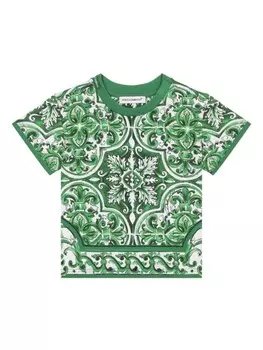 Dolce & Gabbana Kids футболка с принтом Majolica, зеленый