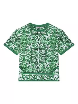Dolce & Gabbana Kids футболка с принтом Majolica, зеленый