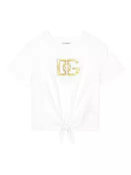 Dolce & Gabbana Kids футболка с вышитым логотипом, белый