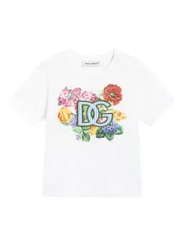 Dolce & Gabbana Kids футболка с вышитым логотипом, белый