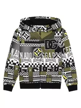 Dolce & Gabbana Kids худи на молнии с логотипом, черный