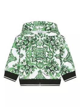 Dolce & Gabbana Kids худи на молнии с принтом Majolica, белый