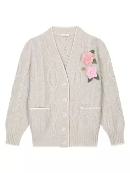 Dolce & Gabbana Kids кардиган с цветочной аппликацией, нейтральный цвет